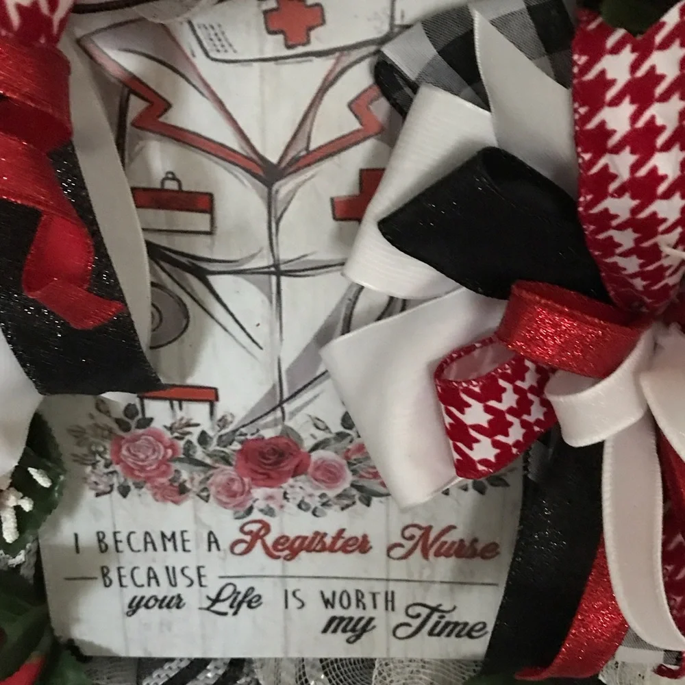Festive Red and Black Register Nurse Wreath